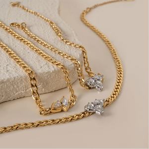 Collar Clásico de Cadena de Eslabones Chapado en Oro Hipoalergénico y Resistente al Deslustre con Diamante Cultivado en Laboratorio para Mujer - Product Image 3