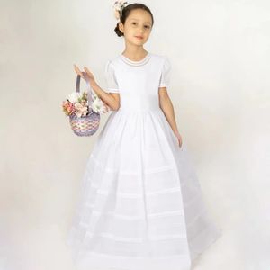 Vestidos <span class=keywords><strong>de</strong></span> Niña <span class=keywords><strong>de</strong></span> las Flores Blancos Personalizados para Bodas, <span class=keywords><strong>de</strong></span> Satén, Mangas Cortas, Sencillos y Elegantes, para Eventos Formales Infantiles, Primera Comunión, Baile <span class=keywords><strong>de</strong></span> Graduación - Product Image 1
