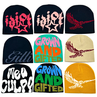 Gorros de Punto Personalizados con Logotipo en Toda la Superficie, con Rayas de Diamantes, Gorro de Invierno con Pedrería Mea Culpa Y2k para Mujer