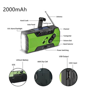 防災ラジオ 手回し充電 ソーラー 5000mAh バッテリー LEDライト付き SOS警報器 多機能ポータブルラジオ - Product Image 3