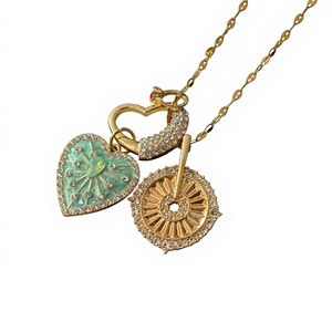 Collar vintage de capas en verde menta, diseño único, colgante de corazón de girasol, <span class=keywords><strong>cadena</strong></span> de cuello exquisita y a la moda - Product Image 1