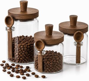 Transparent High Borosilicate Glass <b>Jar</b> with Wooden Lid Spoon <b>for</b> Coffee Bean Tea <b>Kitchen</b> Grains <b>Storage</b> Food Safe Sealed <b>Jar</b> - Product Image 6