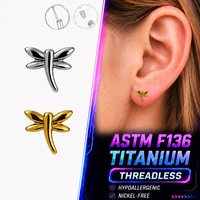 ASTM F136 Titanium Internal Thread Dragonfly Stud Hypoallergenic Nickel Free for Ear Lobe Cartilage Piercing Jewelry