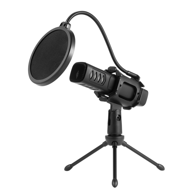 USB Microphone Cardioid Condenser Mic with Tripod Stand Pop Filter Shock Mount for Gaming Streaming Podcasting