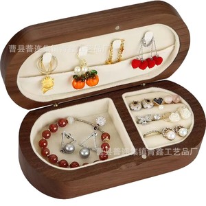 Oval Wooden Jewelry Box With Velvet Lining For Earrings <b>Rings</b> Necklaces <b>Storage</b> Organizing Case - Product Image 5