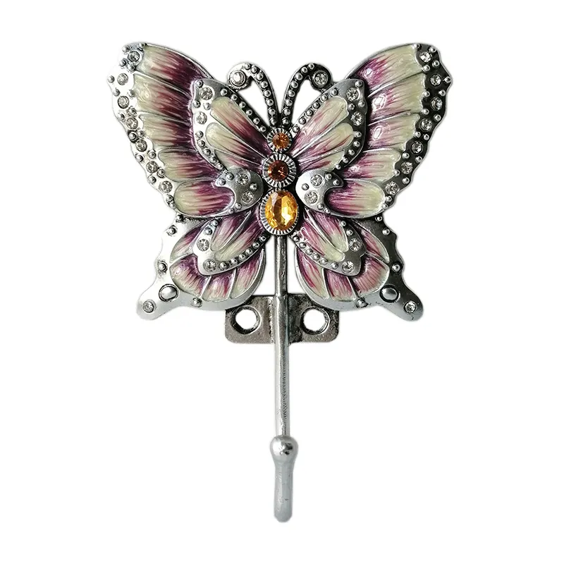Vintage Jeweled Metall Schmetterling Wand haken mit 1 Kleiderbügel für Home Coat Hut Handtücher Schlüssel Hänge gestell Antik Silber Rose Gelb