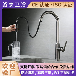 Gunmetal Gray 304 Stainless Steel Pull Out Spray Faucet Single Handle Deck Mounted Modern Kitchen Sink Tap With Ceramic Valve - Product Image 5