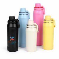 Bouteille d'eau en acier inoxydable à double paroi isolée sous vide avec logo personnalisé, 32 oz, gourde de sport pour la salle de sport avec poignée, anti-fuite