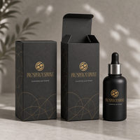 Boîte d'emballage personnalisée en carton noir pliable avec impression géométrique dorée pour flacon compte-gouttes de sérum