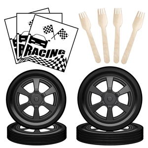 Juego de Vajilla Desechable con Diseño de Carreras DAMAI en Blanco y Negro, Platos, Vasos y Servilletas de Papel para Fiestas, Artículos para Fiestas de Cumpleaños Infantiles - Product Image 1