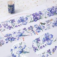 Rouleau d'autocollants en ruban washi transparent en PET avec motif de fleurs holographiques personnalisées pour journal