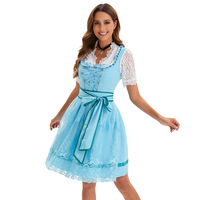Robe Dirndl pour femmes, grande taille, manches courtes, avec dentelle et ceinture à nouer, bleue, tenue d'Oktoberfest, sans étiquette, source transfrontalière