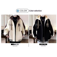 Cardigan à capuche zippé color-block avec motif lettres, style streetwear pour homme, coupe ample, grande taille, veste décontractée printemps/automne