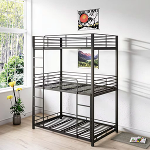 Literas Metálicas Triples de Fácil Montaje con Barandillas de Seguridad para Adultos, Venta al por Mayor Directa de Fábrica China, Ideales para Dormitorios de Hostales - Product Image 3