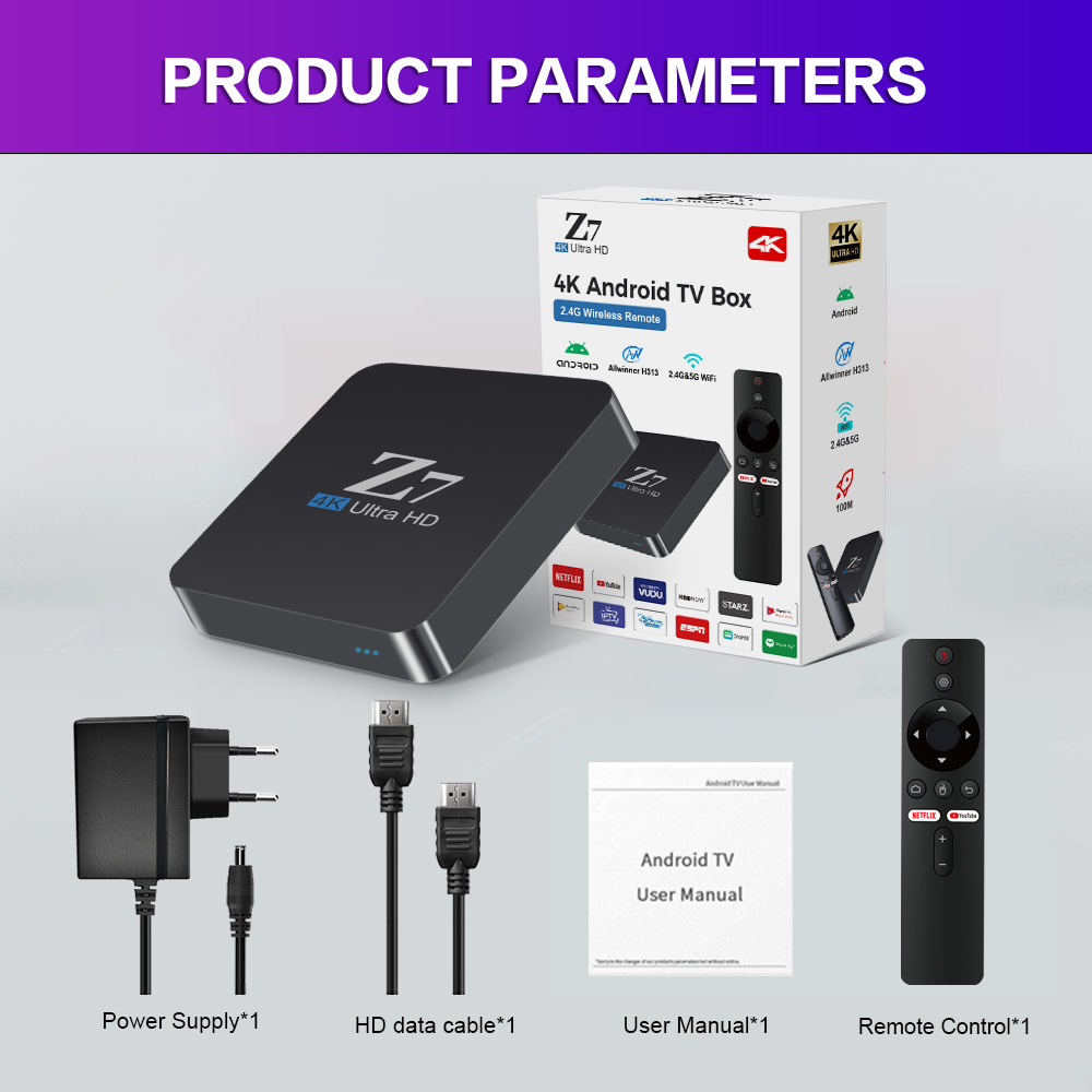 Z7 OEM Android TV Box 10.0 - Allwinner H313, 4K Resolution, Dual