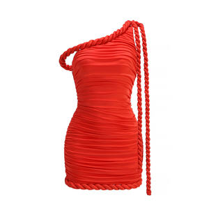 A11151 Venta al por mayor Personalización Señoras Sexy Party One Shoulder Club Red Mini Dress Party <span class=keywords><strong>Prom</strong></span> Vestidos de noche cortos para mujeres - Product Image 6