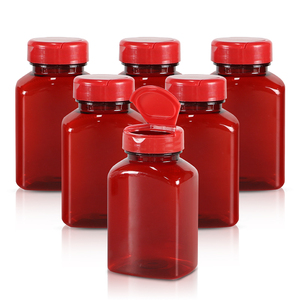 ขวด PET ทรงสี่เหลี่ยมสีแดงมันวาวคอ40มม. โปร่งแสง100-150มล. พร้อมฝาไฟฟ้าสำหรับเก็บวิตามินและอาหารเสริม - Product Image 4