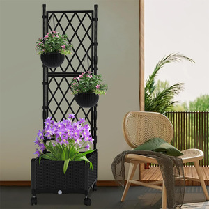 <b>Flower</b> <b>Box</b> Trellis Set Rattan Outdoor Garden Plant Support With Wheels For Balcony Patio Yard - Product Image 3