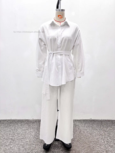 Women's Belted Shirt & Wide Leg <b>Pants</b> Set Long Sleeve Button-<b>Down</b> 2 Piece Outfit Fashion - Product Image 6