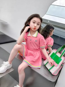 Set Estivo per Ragazze, Abbigliamento Estivo con Top a Maniche Corte con Colletto a Polo e Pantaloncini, Completo Sportivo per Bambini in Due Pezzi - Product Image 6