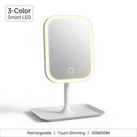 Miroir de Maquillage LED Rechargeable USB avec 26 LED, Batterie au Lithium 400mAh, 3 Couleurs d'Éclairage, Miroir de Coiffeuse de Bureau Tactile