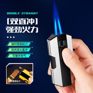 Mecha Dual Pulse Refillable Butane Fuel Torch <b>Lighter</b> Windproof Portable <b>Cigar</b> Drill Gift for Presents - Product Image 2