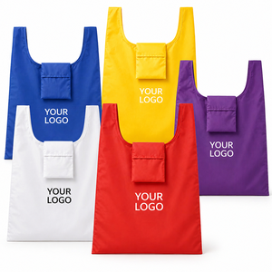 Sac de courses pliable en polyester robuste, grande capacité, avec pochette, concept zéro déchet, vente en gros SHINY - Product Image 1