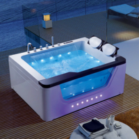 Baignoire à remous autoportante en acrylique avec drain, utilisation hôtelière, 22 jets, 60 gallons+, éclairage pour 1 à 2 personnes