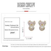 Boucles d'oreilles en cuivre finition or 14 carats, nœud, zircon cubique, perle simulée, fournisseur en gros