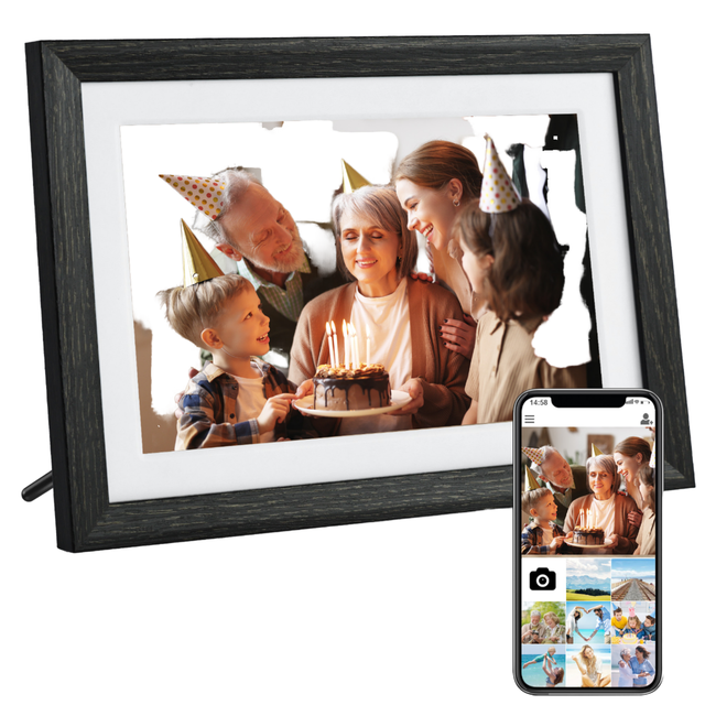 Veidoo/OEM Classic Dark Brown Wood 10'' Digital Photo Frame 1+32GB Storage 1280x800 HD WiFi Connectivity Clock Android Cloud