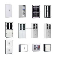 Armoire de classement industrielle moderne en métal avec portes battantes en verre pleine hauteur, 2 portes verrouillables en acier pour bureau à domicile