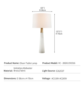 Modern Table Lamp Luxury Hotel Living Room <b>Decor</b> Faceted Alabaster Base Brass Neck Fabric Shade Olsen - Product Image 4