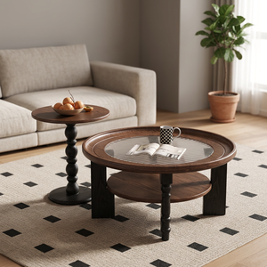 Table basse moderne en bois avec étagère de rangement, design rond, meubles de salon, style transitionnel, décoration intérieure - Product Image 4