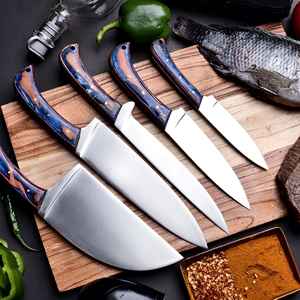Collection de 5 couteaux de chef japonais faits main en acier D2 avec étui en cuir pour la cuisine |   Cadeau Parfait - Product Image 1