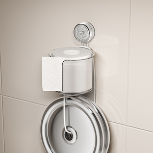Suction Cup Toilet Paper Holder Wall Mounted No Drill Required Circular Multipurpose Bathroom Storage Rack - Product Image 4