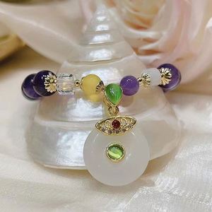 8mm Natural Amethyst <b>Crystal</b> Beaded Strand <b>Bracelets</b> for Women Flower Fox Agate Pendant Fine Jewelry Accessories - Product Image 5