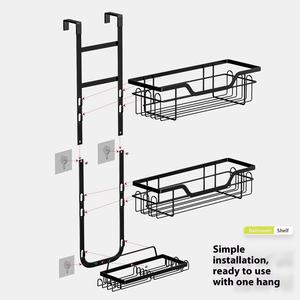 Support <span class=keywords><strong>de</strong></span> <span class=keywords><strong>rangement</strong></span> <span class=keywords><strong>mural</strong></span> à trois niveaux sans perçage pour salle <span class=keywords><strong>de</strong></span> bain douche et lavabo en métal - Product Image 4