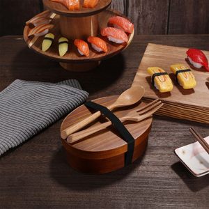 Wooden <b>Lunch</b> <b>Box</b> Round Multi <b>Compartment</b> Portable With Wooden Lid For Meal Storage - Product Image 1