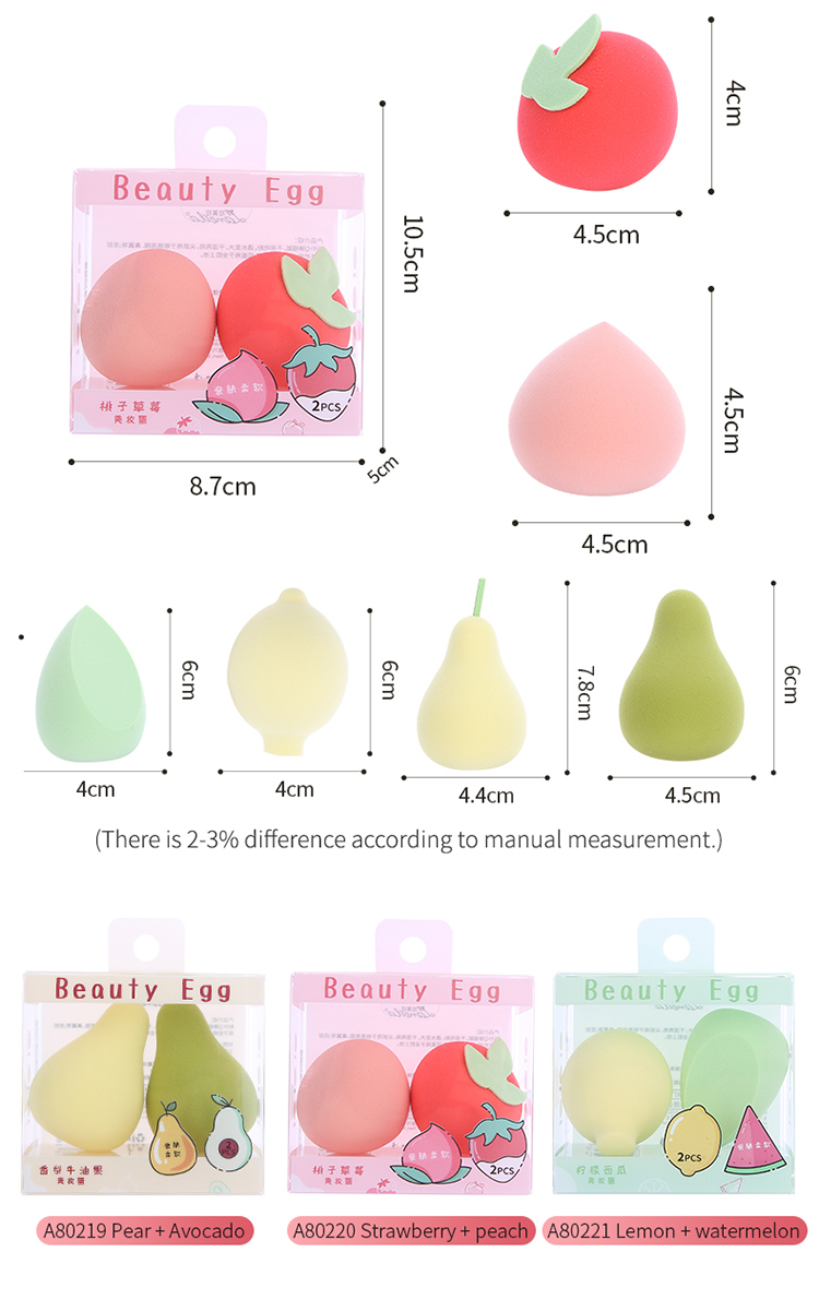 Lameila OEM Logo 2pcs Fruit Shape Beauty Sponge Reusable Soft Latex Free Foundation Makeup Sponge Blender Packaging Box A80219