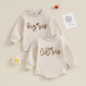 Ensemble de sweat-shirt personnalisé assorti pour soeur barboteuse bébé filles broderie en chenille gros sweat-shirt Sis pull <span class=keywords><strong>LIL</strong></span> SIS barboteuse à bulles - Product Image 6