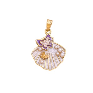 HD548 Summer Ocean Series Shell Theme Charms 18K Gold Plated Brass Enamel Zircon Seashell Charms for DIY Jewelry Wholesale - Product Image 6
