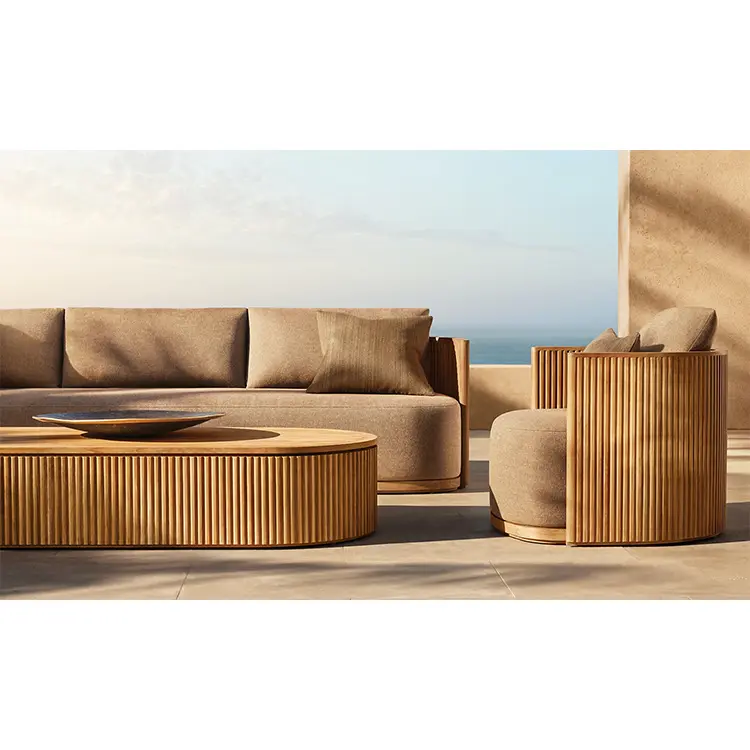 Nuovo Design Patio mobili in legno Set di Teak legno soggiorno divano da giardino con tavolino da caffè