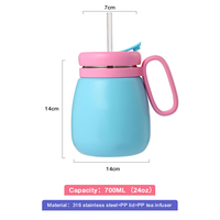 Mug de voyage à café ODM 24 oz au design mignon, en acier inoxydable, gobelet pour enfants, bouteille d'eau avec couvercle à paille, infuseur à thé