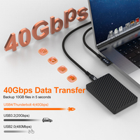 Cable USB4 Tipo-C Macho-Macho con Revestimiento de PVC Thunderbolt 4.0, Carga Rápida 8K, 40 Gbps, para MP3, Micrófono y Monitor
