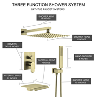 Ensemble de douche à poignée unique en laiton poli pré-installé cascade de pluie brossé or chrome robinet de salle de bain encastré Design