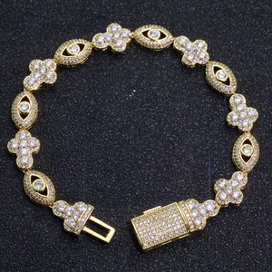 Collier tendance personnalisé Hip Hop 10 mm avec croix et œil pour hommes et femmes, chaîne à maillons plaquée argent ornée de zircons, en laiton, idéal pour les fêtes - Product Image 1
