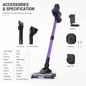 เครื่องดูดฝุ่นไร้สาย 150W แรงดูดทรงพลัง 11KPa เครื่องดูดฝุ่นแบบชาร์จไฟได้พร้อมถ้วยเก็บฝุ่นขนาด 0.8 ลิตรสำหรับทำความสะอาดพื้นบ้าน - Product Image 2
