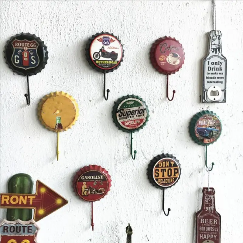 Hanger Retro Metal Beer Sign Hook Bar Pub Clue Decoration Bottle Cap Wall Decor