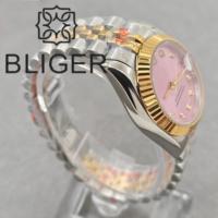 Bliger montre logo personnalisé dame 31mm montre NH15 mouvement cadran rose diamant clou mains lumineuses en acier inoxydable montre femme