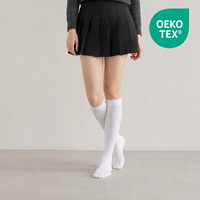 Chaussettes hautes en coton tricoté respirant, blanches et noires unies, pour uniforme scolaire de filles, usage quotidien automne, personnalisables, vente en gros